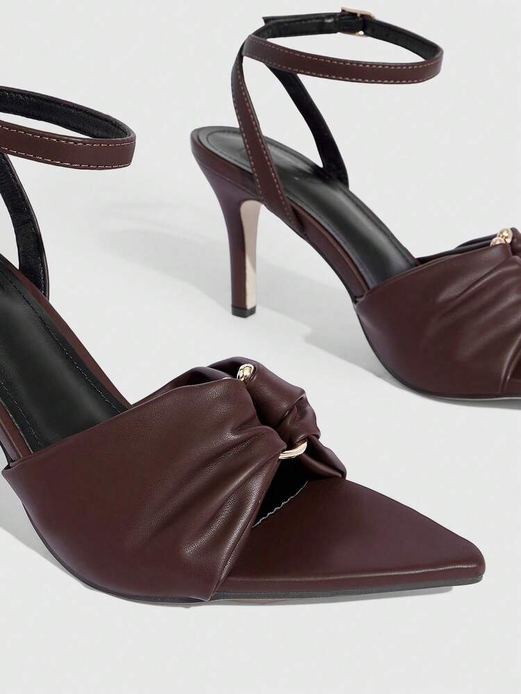 CUCCOO SZL Women's Pointed Toe Stiletto High Heel Sandals With Metal Round Buckle Design, Sexy Elegant Stylish Ankle Strap Slip-On Heels For Date, Afternoon Tea, Party, Evening, Daily Commute Prom Heels