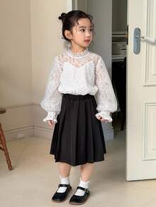 DAZY 女童纯色百褶裙 - 黑色 - 查看 5