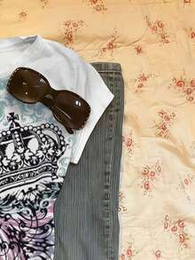 Glimmora Women's Digital Print Fitted Short Sleeve T-Shirt - White - View 3