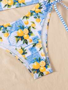 Swim Vcay 2件套全新随机印花性感优雅度假吊带背心和比基尼泳装套装，适合海滩、泳池派对 - 彩色 - 查看 6