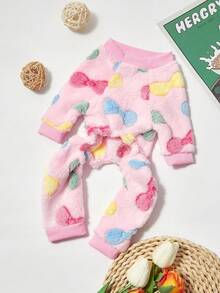 PETSIN 1件装宠物猫狗连体衣，蝴蝶印花，加厚抓绒，保暖舒适，粉色 - 彩色 - 查看 6