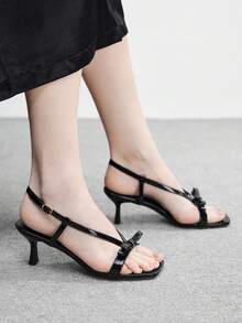 CUCCOO BIZCHIC 女士时尚优雅蝴蝶结装饰高跟凉鞋，夏季 - 黑色 - 查看 5
