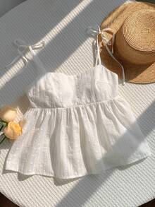 Comfortcana 女士白色波点编织吊带背心 - 白色 - 查看 4