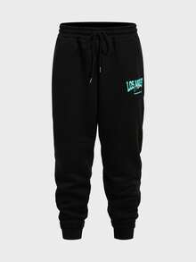 EASEVO Set Hoodie Kasual Ukuran Besar Pria, Sablon Hitam, Musim Semi/Gugur - Hitam - View 4