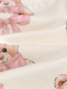 SHEIN 2件套女童针织小熊蝴蝶结图案圆领T恤和打底裤睡衣套装 - 米色 - 查看 8