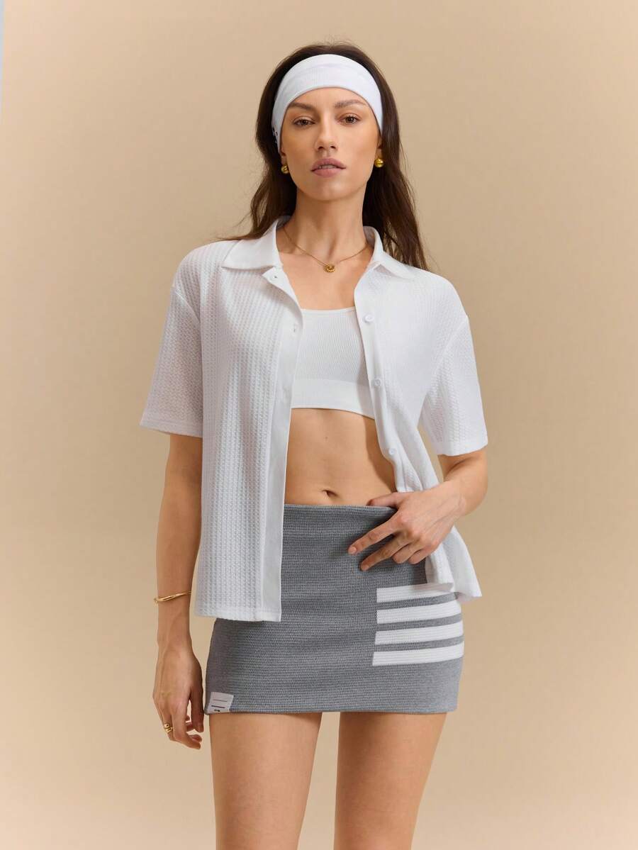 Hanevo Women's Solid Color Short Sleeve Single-Breasted Casual Loose Shirt - Multicolor - View 1