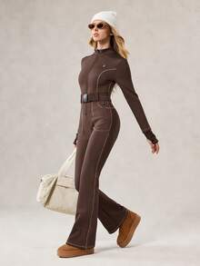 OutZeal Bộ đồ trượt tuyết nữ, áo liền quần ngoài trời, quần áo giữ nhiệt mùa đông, đồ trượt tuyết hàng ngày, lót lông mềm mại, khóa kéo phía trước, có túi, áo ngoài trời. - màu nâu - Xem 6