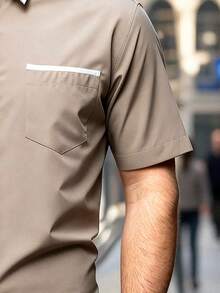 HIMLAND Men's Business Style Short Sleeve Shirt, Spring/Summer - Khaki - View 5