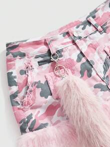 ROMWE J-Fashion Váy ngắn denim cạp thấp dáng suông họa tiết rằn ri Y2K cá tính dành cho nữ. - Hồng - Xem 3