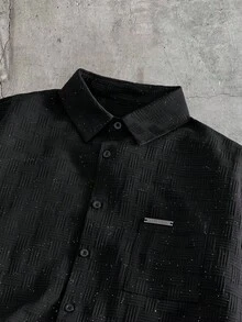 AXEPEAK Men's Casual Shiny Short Sleeve Shirt, Summer - Black - View 4