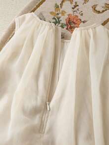 Cozy Pixies 女婴撞色蝴蝶结装饰圆领无袖收腰连衣裙，百搭舒适 - 杏色 - 查看 5