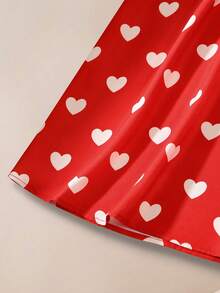 SHEIN Franclia Women's Heart Print Belted V-Neck Vintage Short Sleeve Dress