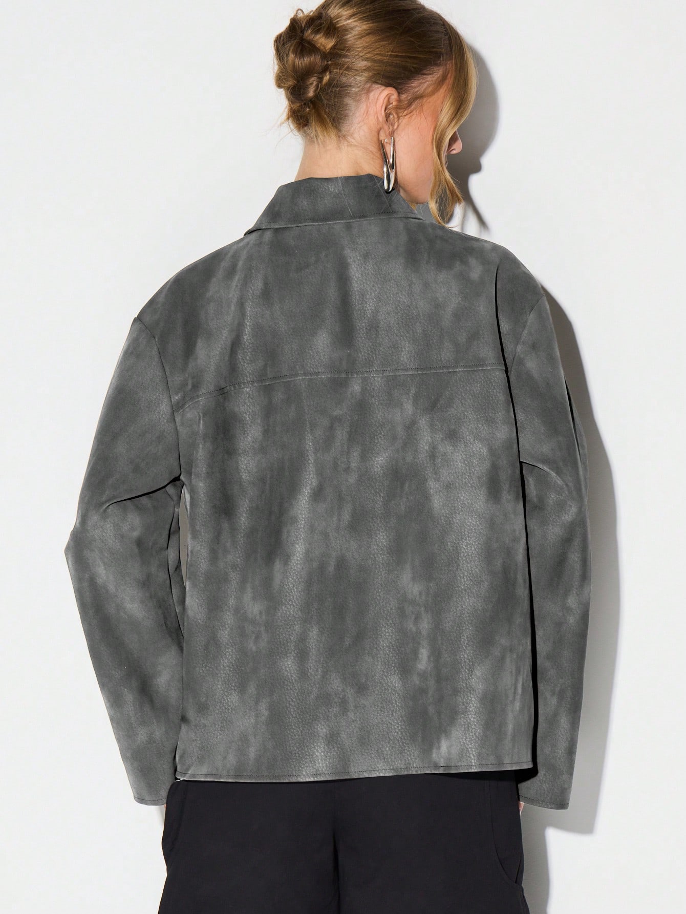 KIZN オーバーサイズフェイクレザーフィールドジャケット（襟付き）