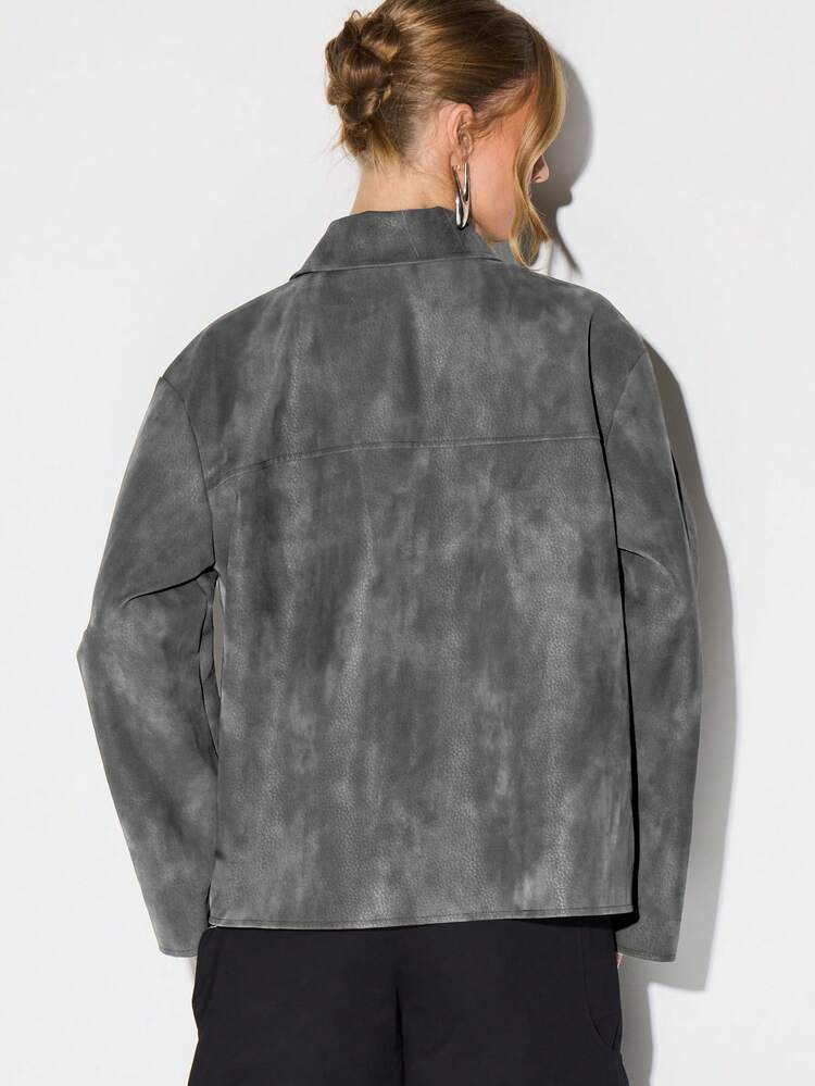 KIZN Oversized Faux Leather Field Jacket With Collar