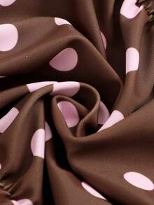 1pc Women's Casual Vacation Minimalist Polka Dot Ruched Adjustable Strap One-Piece Swimsuit, Spring/Summer - Multicolor - View 7