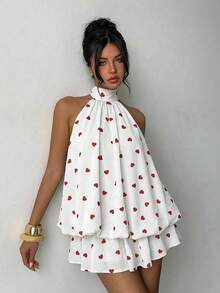 Aloruh 女士爱心印花露背系带迷你连衣裙，女士约会连衣裙，女士夜间外出连衣裙，女士夏季连衣裙，女士蜜月套装，女士婚礼宾客连衣裙，海岛度假套装，女士婚礼宾客连衣裙，女士吊带连衣裙，女士优雅派对连衣裙，女士生日连衣裙，女士情人节连衣裙 - 彩色 - 查看 4