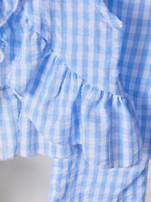 2件套女童无袖荷叶边喇叭裤，休闲度假装，适合春夏穿着 - 藍色 - 查看 6