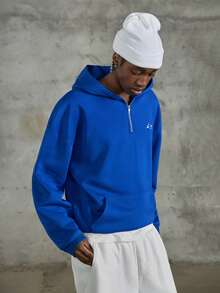 NEON BLANC Men's Blue Letter Print Drawstring Hooded Sweatshirt - Blue - View 3