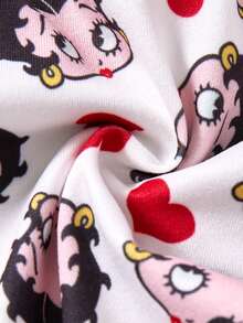 Betty Boop x SHEIN Women's Cartoon Character & Heart All-Over Print Contrast Lettuce Trim Briefs