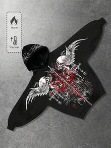 ROMWE MEN Goth Áo nỉ tay cánh dơi dáng rộng có mũ, áo nỉ đôi, thích hợp cho mùa xuân, thu và đông. - màu đen - Xem 3