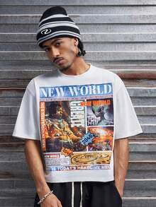 AXEPEAK 男士字母和数字印花圆领短袖休闲百搭T恤 - 白色 - 查看 3