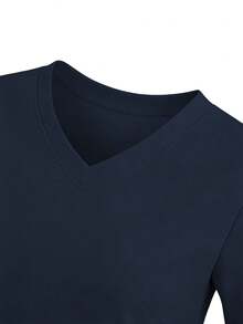 TaskEZ Solid Color Short Sleeve Double Pocket Scrub Uniform Top - Navy Blue - View 4