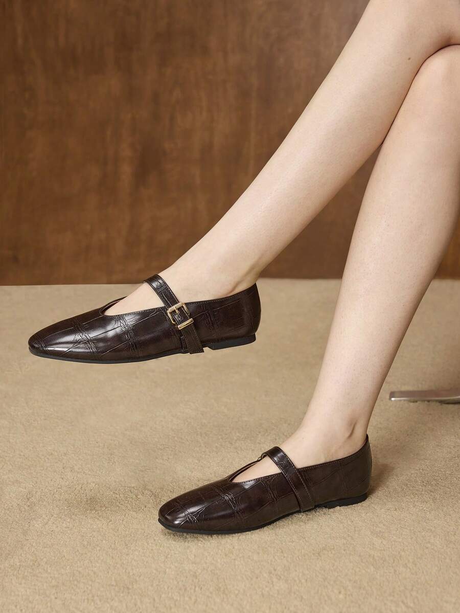 MOTF PREMIUM Giày bệt mũi vuông Mary Jane đa năng, thoải mái cho nữ, thích hợp đi làm, nghỉ lễ năm mới, giày mùa xuân, lễ Phục sinh. - Màu cà ri đậm - Xem 1