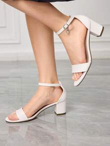 Sleekvia 女士优雅踝带凉鞋，时尚纯色厚底高跟鞋，圆头粗跟搭扣设计，适合婚礼、休闲、度假、约会、办公、通勤等场合，亦可作为礼物。 - 白色 - 查看 5