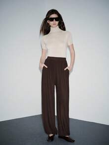 Lumivelle Women's Spring/Summer New Elastic Waist Textured Fabric Loose Casual Retro Vacation Style Pants - Coffee Brown - View 6