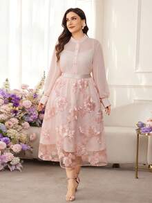 Modelyn Camisa elegante y sencilla de estilo delicado para mujer, falda de línea A rosa de moda con bordado 3D de cuerda - Rosa - Ver 5