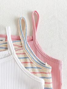 Vintaside Kids 3pcs/Set Older Tween Girl' Summer New Solid Color Slim Fit Ribbed Camisole - Multicolor - View 7