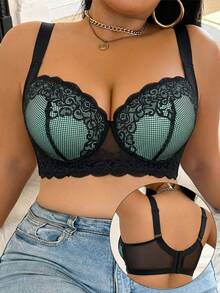 DesireSculpt 1件大码蕾丝舒适无缝加厚钢圈文胸 - 薄荷藍 - 查看 4