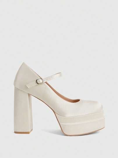 CUCCOO LuxiPop Women's Satin Platform Mary Jane Pumps, Thick Sole High Heels, Suitable For Christmas, New Year, Nightclub, Valentine's Day Valentine's Day