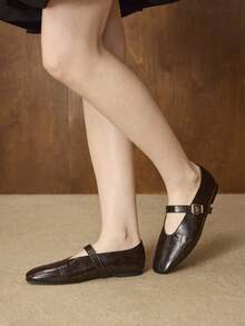 MOTF PREMIUM Giày bệt mũi vuông Mary Jane đa năng, thoải mái cho nữ, thích hợp đi làm, nghỉ lễ năm mới, giày mùa xuân, lễ Phục sinh. - Màu cà ri đậm - Xem 7