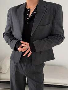 DAZY Men's Spring/Autumn Commuting Notched Collar Suit Jacket And Pants Set - Grey - View 8