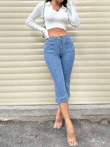 EMERY ROSE Casual Commuter Washed Slim Fit 7/8 Length Jeans - Light Wash - View 3