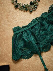 Spicy Aura Women's Solid Color Lace Sexy Lingerie Accessories - Dark Green - View 3