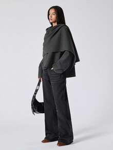 LYSMO 纯色斗篷式外套，休闲秋冬款 - 灰色 - 查看 3