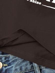 TEENGIRL Navy Blue Fitted Round Neck Contrast Trim T-Shirt For Street Dance, Racing Badge & Letter Graphic Tee - Brown - View 6