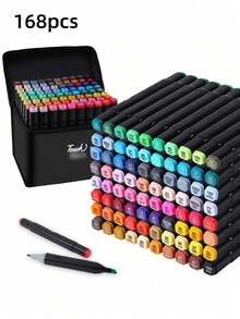 酒精马克笔，24/48/60/80/120色双头永久性艺术马克笔，成人适用，可用于着色、插画、素描，酒精基马克笔，适用于书籍绘画、卡片制作，圣诞节、情人节、生日礼物，以及充满惊喜的礼物 - 彩色 - 查看 12