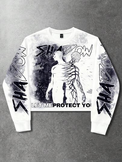 Street Life Sudadera de cuello redondo con mangas largas con gráfico de letras y retrato para hombre