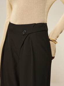 ATUI Studio Pantalones formales negros de cintura alta con doble capa y ajuste delgado, adecuados para ir al trabajo, negocios y uso casual en invierno. Versátiles, para ir al trabajo, uso casual y diario. Pantalones holgados de pierna ancha con cordón en la cintura - Negro - Ver 3