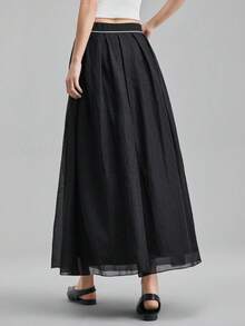 Ontre Chân váy vải dệt dành cho nữ, mẫu mới Xuân/Hè 2026, lãng mạn cho ngày Valentine, mùa cưới, tiệc tùng, thiết kế xếp ly, màu đen, dáng chữ A, thời trang và đa năng. - màu đen - Xem 2