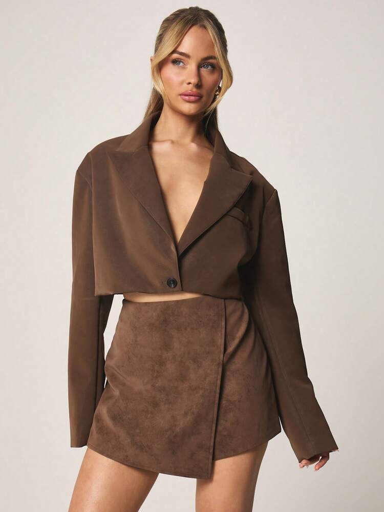 MISSGUIDED Cropped Suede Mini Wrap Skirt With Asymmetric Overlap Design Fall Winter Essential