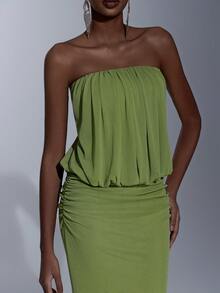 Elitara Vestido ajustado plisado con textura minimalista y apocalíptico, vestido de noche, vestido de malla ligero - Verde - Ver 4