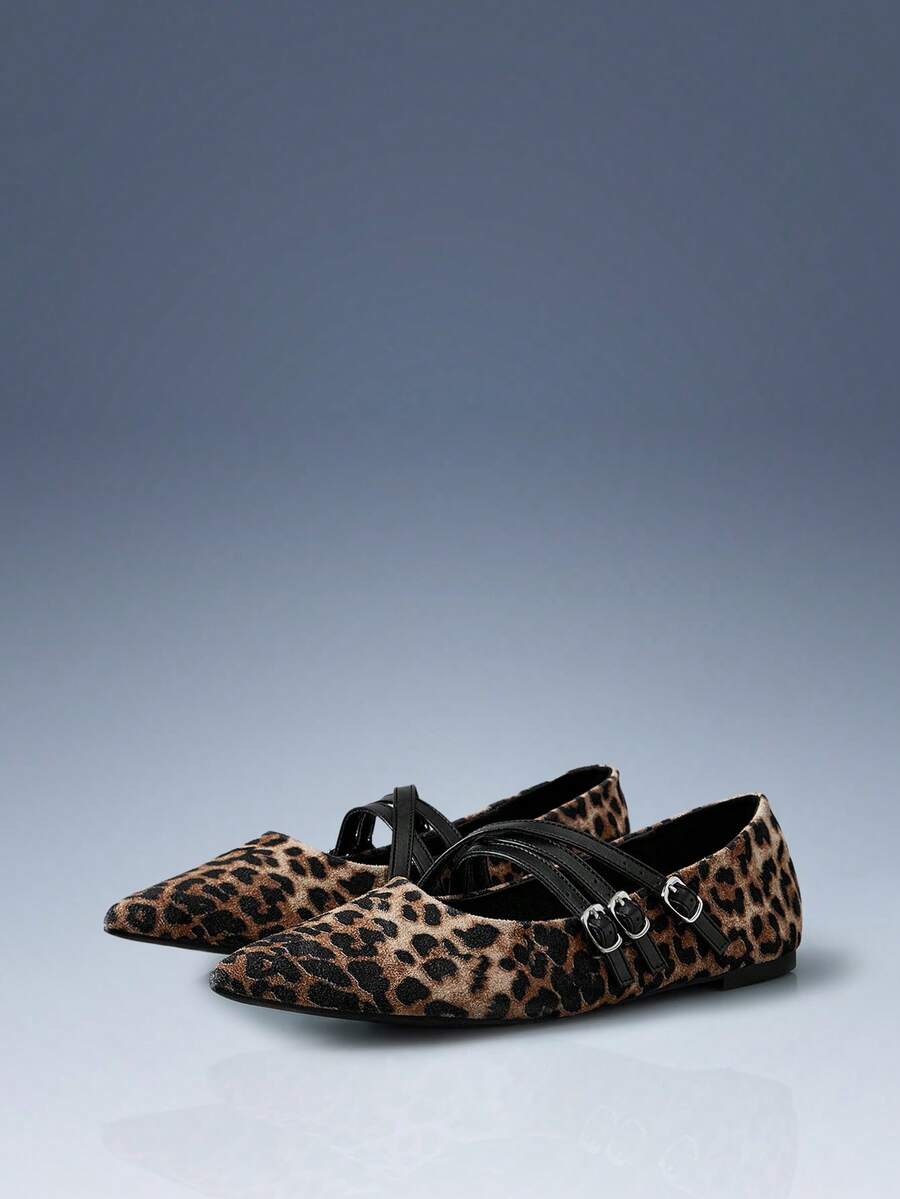 CUCCOO GRLICON Women's Pointed Toe Leopard Print Buckle Flat Loafers Valentine's Day - Multicolor - View 1