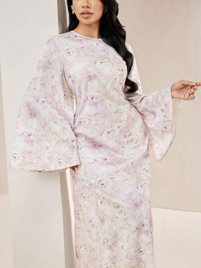 Veilorie Elegant blommig klänning med utsvängda ärmar för kvinnor