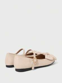 ROMWE Kawaii Women's Fashionable & Sweet Bow Decor Flats For Christmas Valentine's Day - Beige suede - View 4