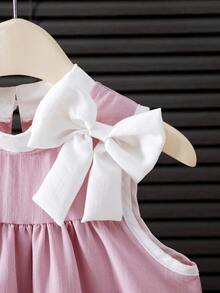 Elladie kids Đầm không tay dáng rộng màu trơn cho bé gái, kiểu dáng thanh lịch phù hợp cho kỳ nghỉ. - Hồng - Xem 5