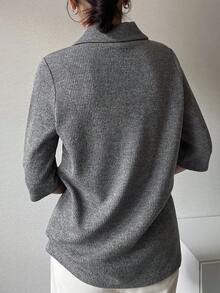 Women's Casual, Everyday, Workwear Minimalist Solid Color Single-Breasted Cardigan T-Shirt, Summer - Grey - View 6
